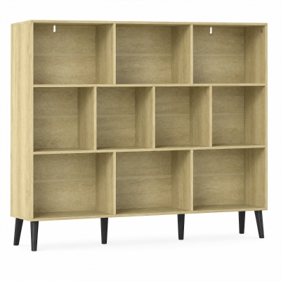 HOMCOM 10-Cube Bookcase Wood Legs Modern 140cm Oak