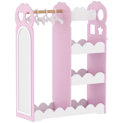 AIYAPLAY Kids Wardrobe with Mirror Shelves Rail Pink