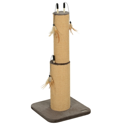 PawHut 78 cm 2-in-1 Katzenkratzpfosten mit 3 Spielzeugfedern, Braun