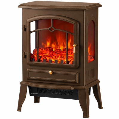 HOMCOM Electric Fireplace Stove 3-Sided 2000W Thermostat Brown