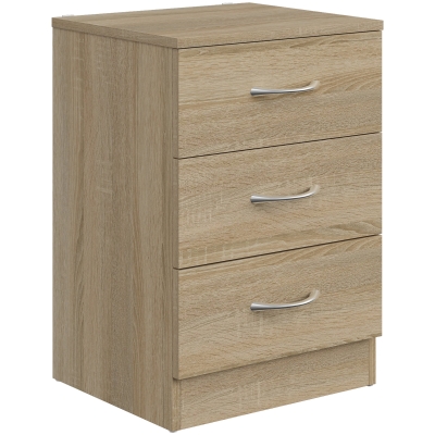 HOMCOM Bedside Table Three-Drawer Oak