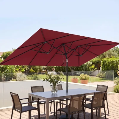 Outsunny Grote parasol, in hoogte verstelbaar, kantelbaar, 150x295x170-214 cm, Wijnrood