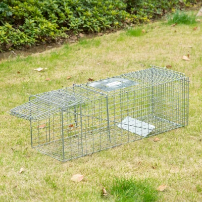 Outsunny Trampa para Animales Vivos Plegable 93x31x34,5 cm Jaula de Captura de Alambre con Puerta y Asa para Conejos Plata