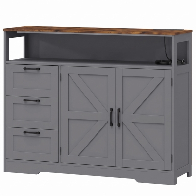 HOMCOM Sideboard Cabinet 3 Drawers Power Outlet Grey