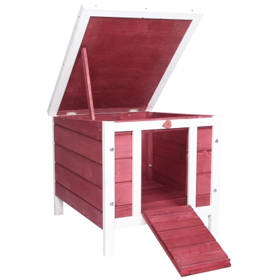 PawHut Conejera de Madera Exterior Jaula Caseta para Roedores Mascotas Pequeñas con Techo Asfáltico Se Puede Abrir y Rampa Antideslizante 42x51x43 cm Rojo