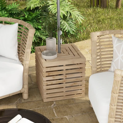 Outsunny Coffre Parasol Bois Table d'Appoint Extérieur 2en1