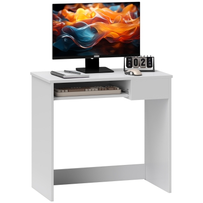 HOMCOM Compact Computer Desk with Keyboard Tray White