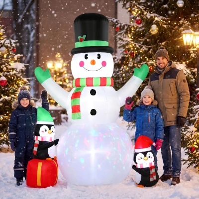 Outsunny Boneco de Neve Insuflável de Natal 243 cm com Luzes LED Coloridas para Exterior