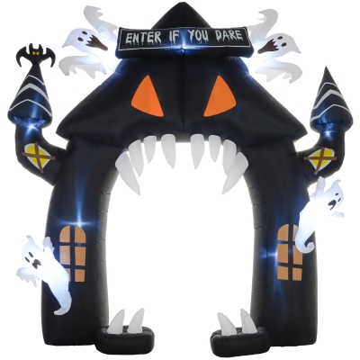 Outsunny Aufblasbarer Halloween-Torbogen, 4 Geister, LED-Lichter, wasserdicht, 300 x 76 x 300 cm