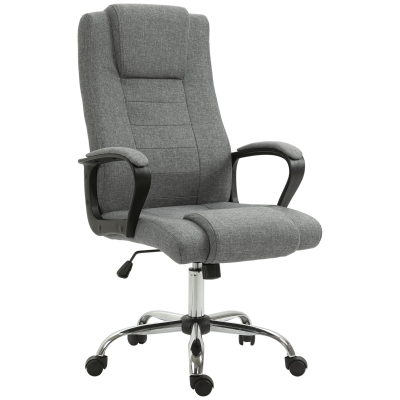 Vinsetto High Back Office Chair 360° Swivel Chair Adjustable Height Tilt Function Linen Grey 54W x 62D x 110-119H cm