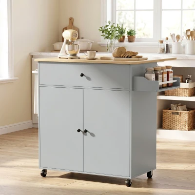 HOMCOM Kitchen Island Trolley with Drawer & Wheels Grey