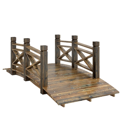 Outsunny Holzbrücke mit Geländer Gartenbrücke aus Tannenholz Teichbrücke mit Antik-Optik, begehbar 174 x 78 x 57,5 cm Verkohlt