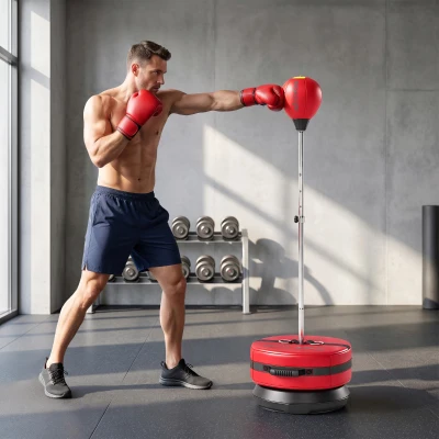 SPORTNOW Sac de box cu bază, set reglabil 125-145 cm, speedball autoportant cu mănuși și pompă