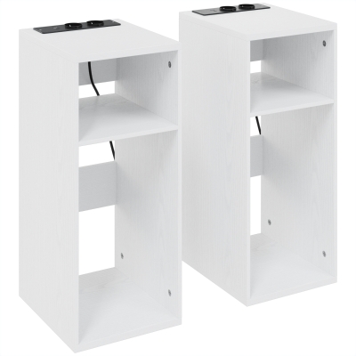 HOMCOM Set 2 Tavolini con Prese di Corrente e USB, Bianco