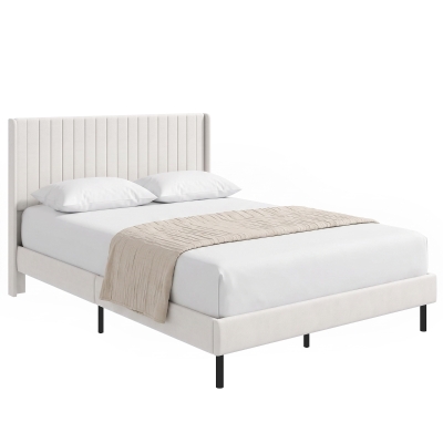 HOMCOM Bettgestell 140 x 200 cm mit verstellbarem Kopfteil, Polsterbett mit 12 Latten, Beige