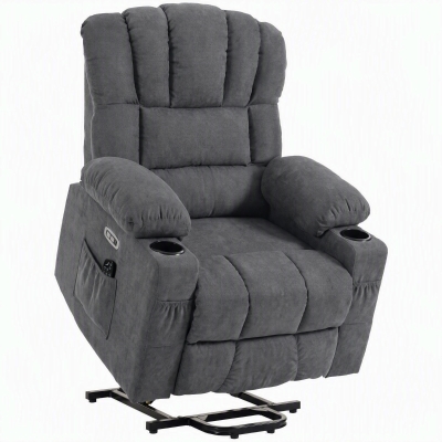 HOMCOM Fotoliu electric cu funcție de ridicare, masaj și încălzire, fotoliu relax pentru seniori, cu arcuri pocket, Gri