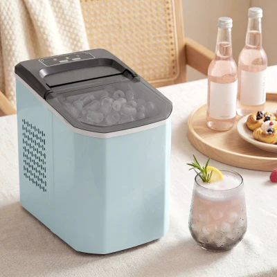 HOMCOM Máquina de Cubitos de Hielo Autolimpiable 12 kg/24H 9 Cubitos Listos en 7 Minutos 2 Tamaños de Hielo 1,5L Depósito Azul