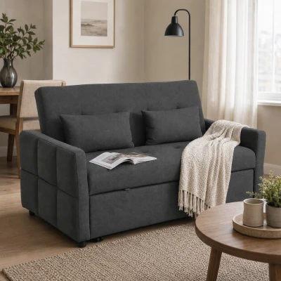 HOMCOM 2-Sitzer-Schlafsofa, 3-in-1 Ausziehsofa mit verstellbarer Rückenlehne, breiter Sitzfläche, Dunkelgrau