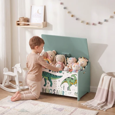 AIYAPLAY Wooden Toy Storage Chest Flip-Top Security Hinges Green