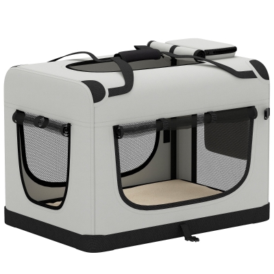 PawHut Soft-Sided Pet Carrier Bag Washable Cushion Light Grey