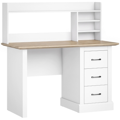 HOMCOM Bureau Informatique avec 3 Tiroirs, 120x55cm, Bureau avec Rangement, Étagères Ouvertes et Large Plateau, Chêne et Blanc