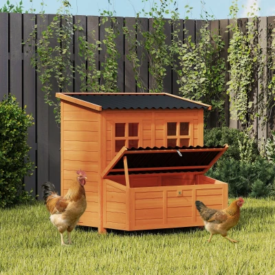 PawHut Hühnerstall mit Nestkasten für 3-4 Hühner, Wasserfestes Dach, Tannenholz, Kunststoff, 100 x 86 x 100 cm, Orange