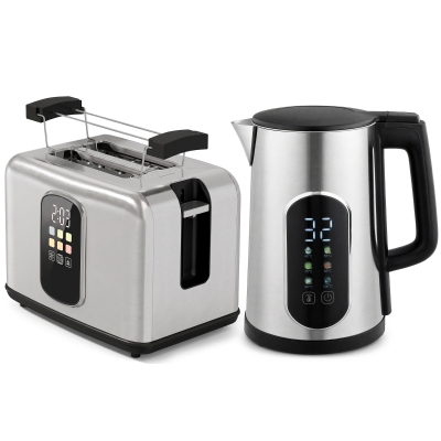 HOMCOM Kettle & 2-Slice Toaster Set LED Strix Silver