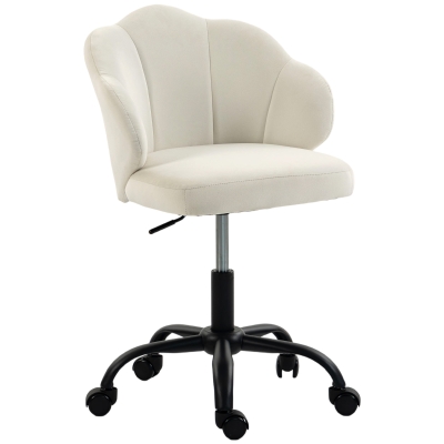 HOMCOM Chaise Bureau Velours Pétale Hauteur Réglable Crème