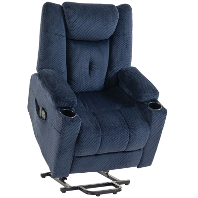 HOMCOM Elektrischer Aufstehsessel mit Vibrationsmassage und Lendenwärme, elektrischer Relaxsessel aus Samt, verstellbare Rückenlehne, Blau