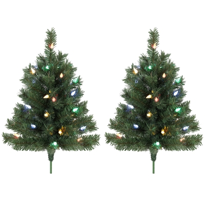 HOMCOM Prelit Artificial Christmas Tree 60cm 2-Pack Green