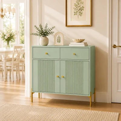 HOMCOM Sideboard Storage Cabinet 2 Drawers Adjustable Shelf Green