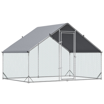 PawHut Kippenhok, Buitenren, Pluimveestal met Zonnescherm, Buitenverblijf voor 4-6 Kippen, Eenden Konijnen, 3 x 2 x 2 m