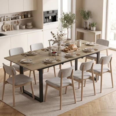 HOMCOM Mesa de Jantar Extensível 140-180 cm para 6-8 Pessoas Retangular com Design Industrial e Estrutura em Aço Castanho