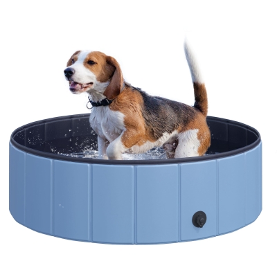 PawHut Piscina Plegable para Perros Gatos Ø100x30 cm Bañera Portátil para Mascotas PVC Antideslizante Múltiples Usos Color Azul