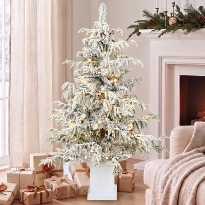 HOMCOM Prelit Flocked Christmas Tree 4ft 160 LED 8 Modes Green