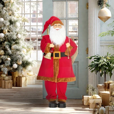 HOMCOM Weihnachtsmann 120 cm Nikolaus Figur mit Beweglichem Kopf und Armen, Glocke und Sack, Geräusch- und Berührungssensor