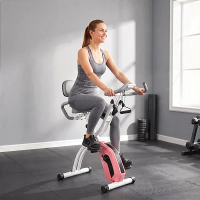 SPORTNOW 4-in-1 Folding Exercise Bike Magnetic LCD Pink