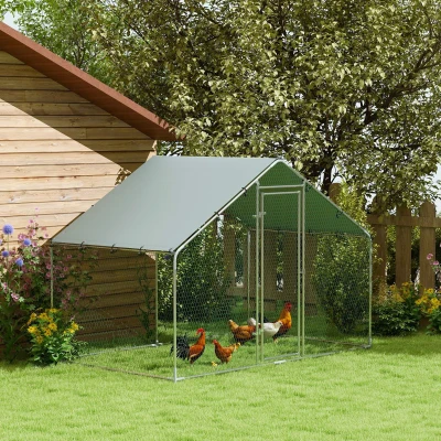 PawHut Kippenren voor 5-8 kippen, dakzeil, vergrendelbare deur, stalen frame, 5,1 m², 3 x 1,7 x 1,9 m