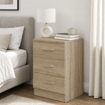 HOMCOM Bedside Table Three-Drawer Oak