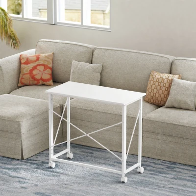 HOMCOM Bureau Pliant 80x40cm sur Roulettes Blanc Compact