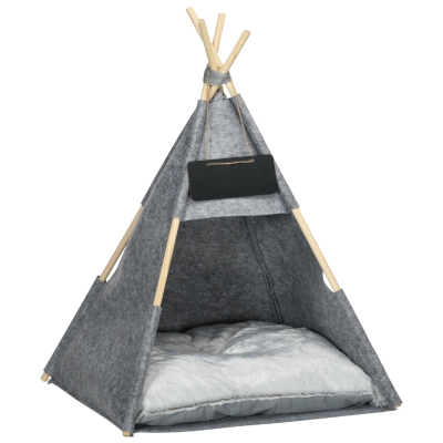 PawHut Haustierzelt Katzenhaus Hundezelt Katzenbett Katzenzelt mit weichem Kissen Plüsch Filz maschinenwaschbar Grau 58 x 58 x 80 cm