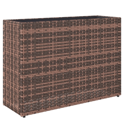 Outsunny Hochbeet mit verstellbaren Füßen, Rattan Blumenkasten mit herausnehmbarem Einsatz für Terrasse und Balkon, Braun