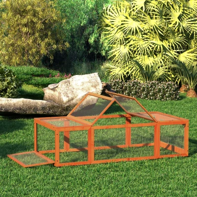 Pawhut Freilaufgehege für Kleintiere Aufklappbares Dach Tannenholz Orange