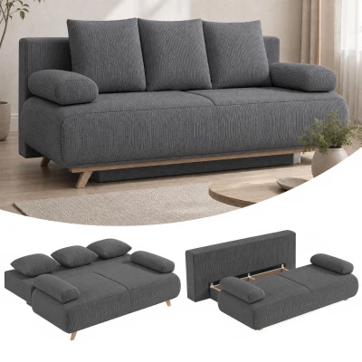 HOMCOM Slaapbank met verstelbare rugleuning, bedfunctie, verborgen opbergruimte en cordbekleding, grijs