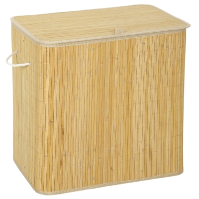 HOMCOM Pfandflaschen Sammelbehälter mit Deckel 150L, Bambus Pfandflaschen Organizer mit Zwei Tasche für Küche