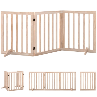 PawHut Barrière Chien Pliable 3 Panneaux 150x36x61cm Naturel