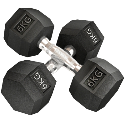 HOMCOM Juego de Mancuernas de 2x6kg con Barra de Conexión Metálica y Cabeza Hexagonal para Entrenamiento en Casa Negro y Plata