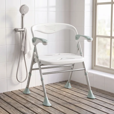 HOMCOM Chaise de Douche Pliante Réglable avec Accoudoirs 136kg