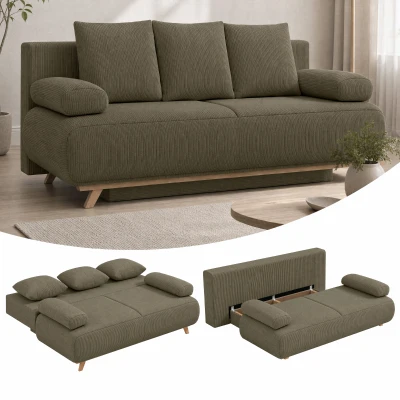 HOMCOM Schlafsofa mit verstellbarer Rückenlehne, Bettfunktion, verstecktem Stauraum und Cordbezug, Dunkelgrün