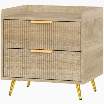 HOMCOM Bedside Table 2 Drawers Metal Legs Wood Bedroom Natural